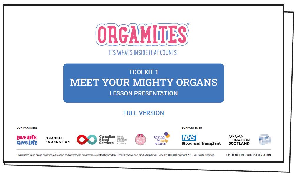 cover page of TK 1 meet your mighty organs lesson presentation