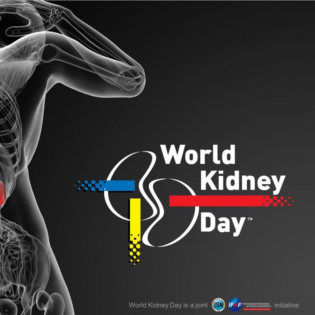 World Kidney Day poster with picture showing where kidneys are located in the body